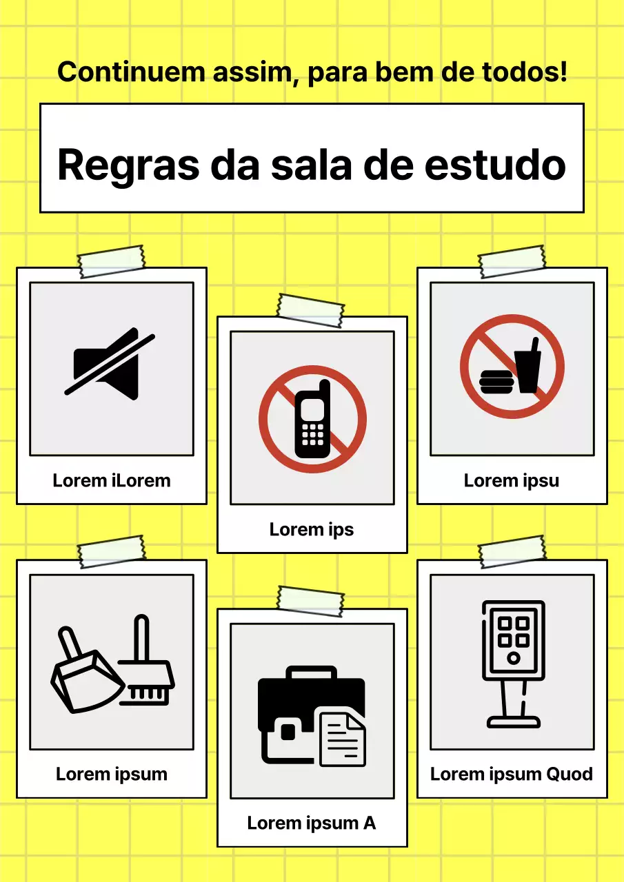 Anúncio das regras da sala de estudo minimalista amarela e branca