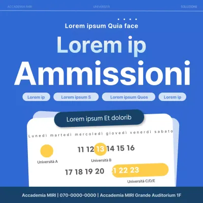 Un annuncio semplice, di colore blu navy, per una fiera di ammissione.