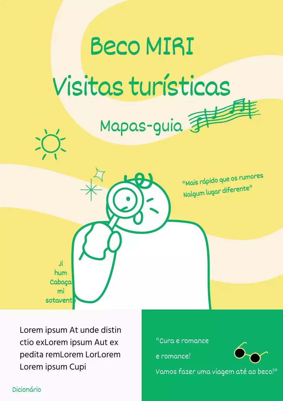 Capa do mapa do guia de becos minimalista amarelo e chartreuse