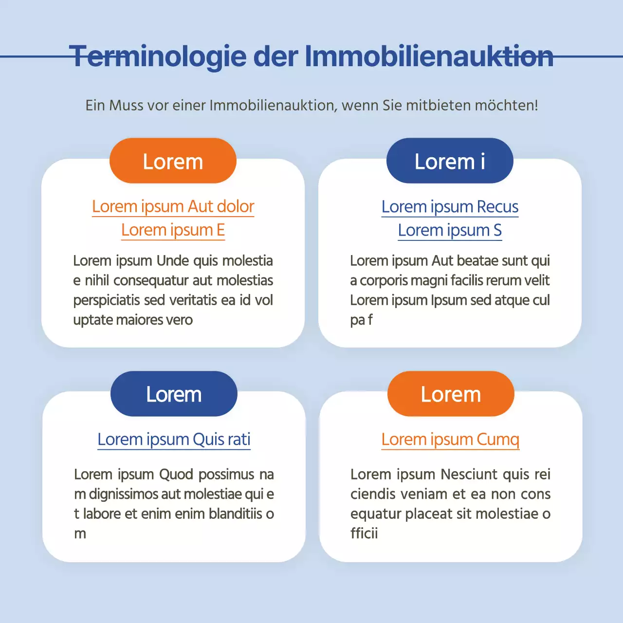 Ein einfacher orange-blauer Leitfaden für Immobilienauktionen