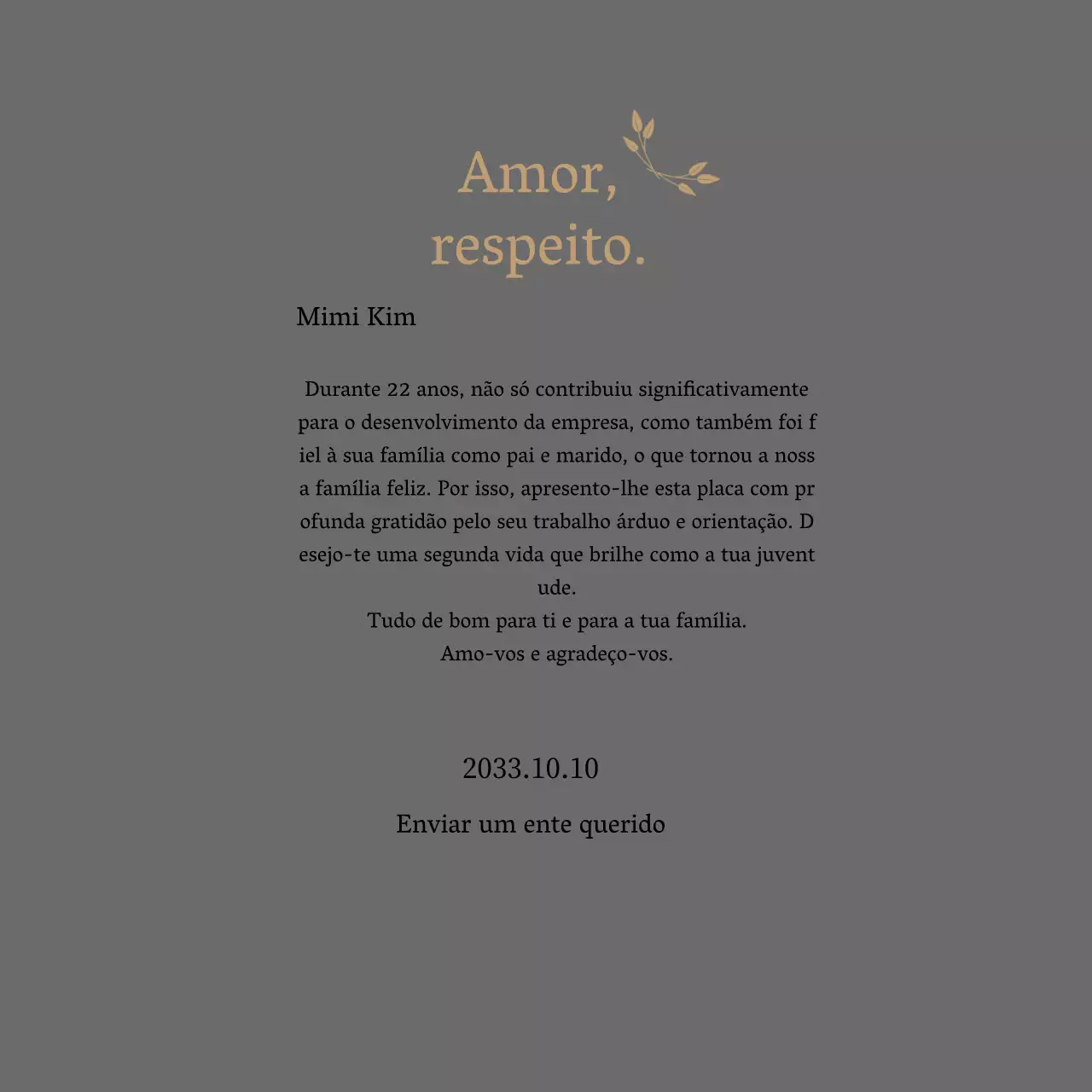 Placa de agradecimento elegante com ouro e folhas