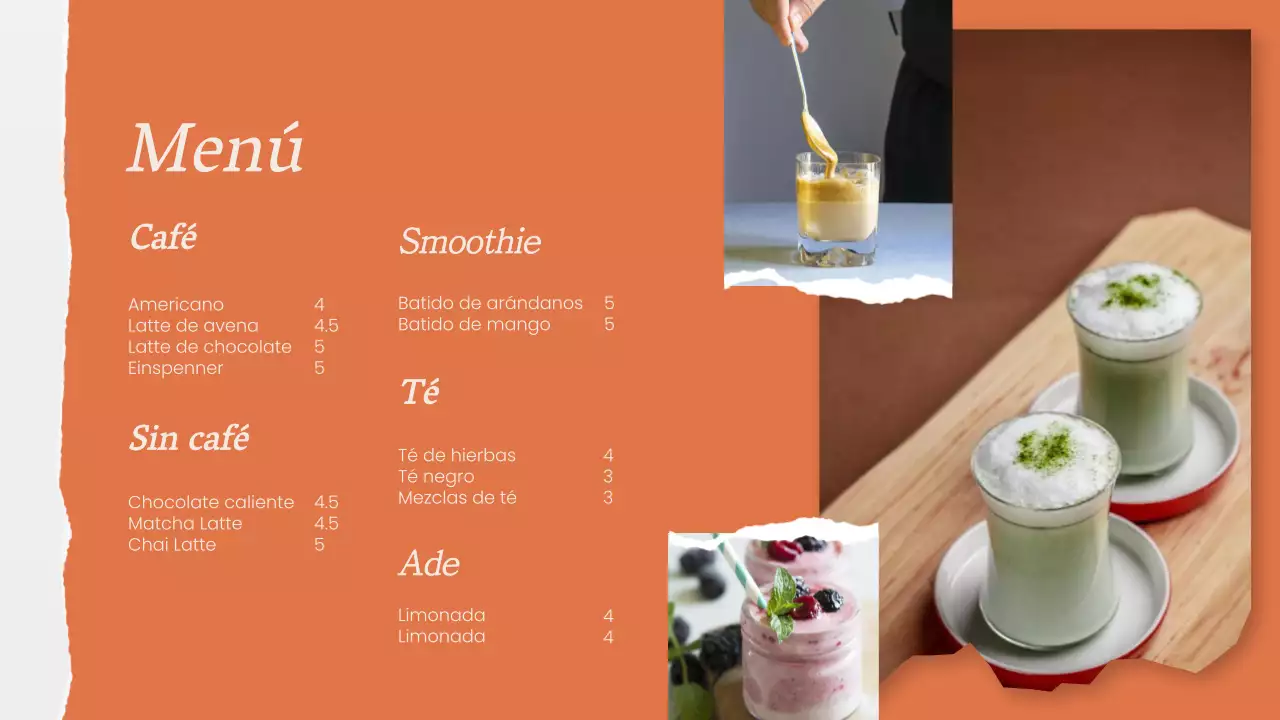 Anuncio minimalista del menú de la tienda en verde y naranja