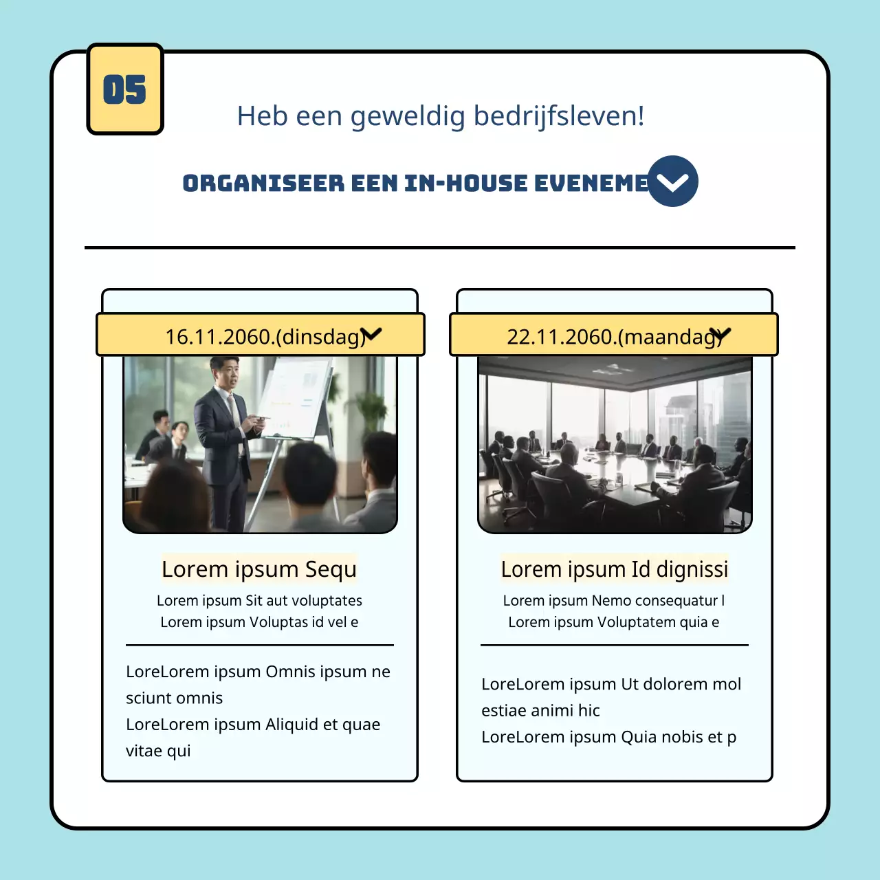 Een gids voor eenvoudige bedrijfstrainingen in lichtblauw en geel