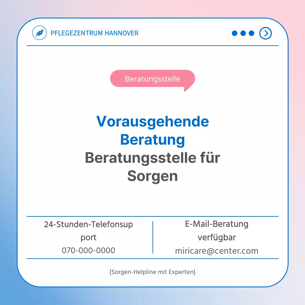 Ein einfacher hellblauer und rosafarbener Leitfaden für die Helpline
