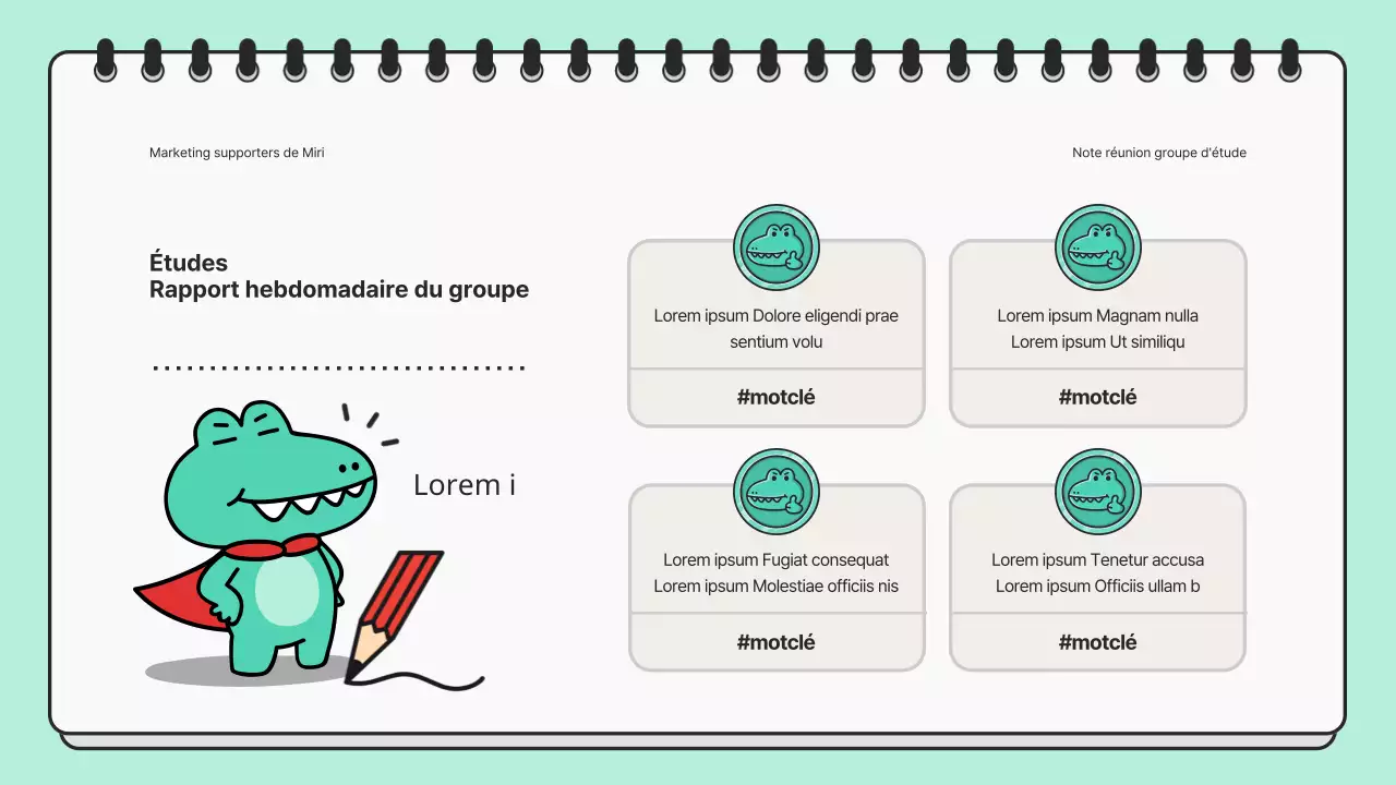 Présentation minimaliste d'une réunion d'étude en menthe et noir