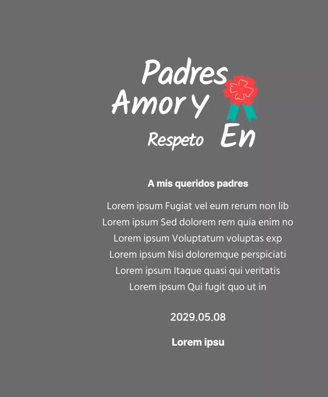 Caligrafía del Día de la Madre con ilustración de clavel rojo