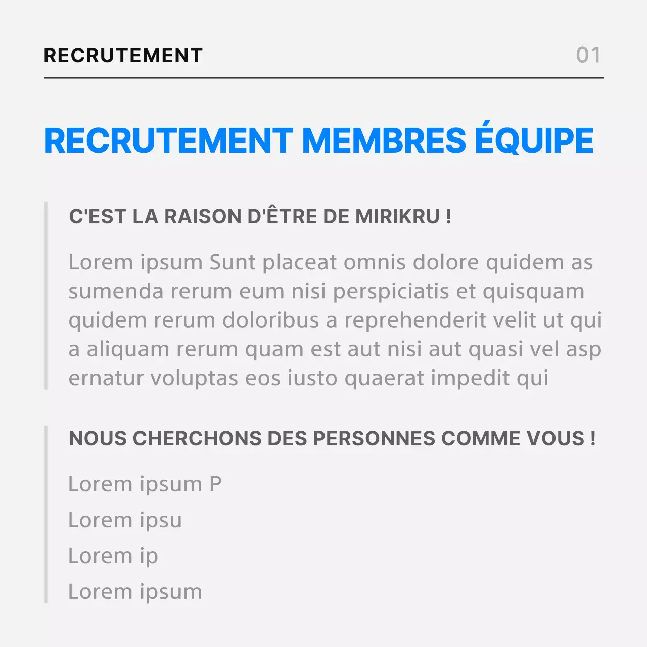 Une simple offre d'emploi en noir et bleu