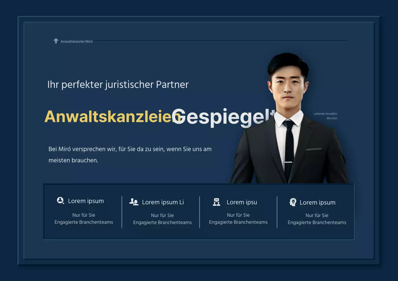 Werbung für eine erstklassige Anwaltskanzlei in Marineblau und Gelb