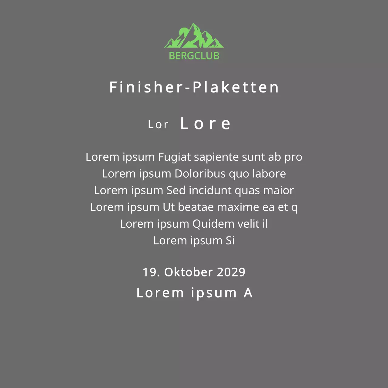 Finisher-Plakette eines Bergclubs mit Clublogo-Konzept und grüner Bergillustration