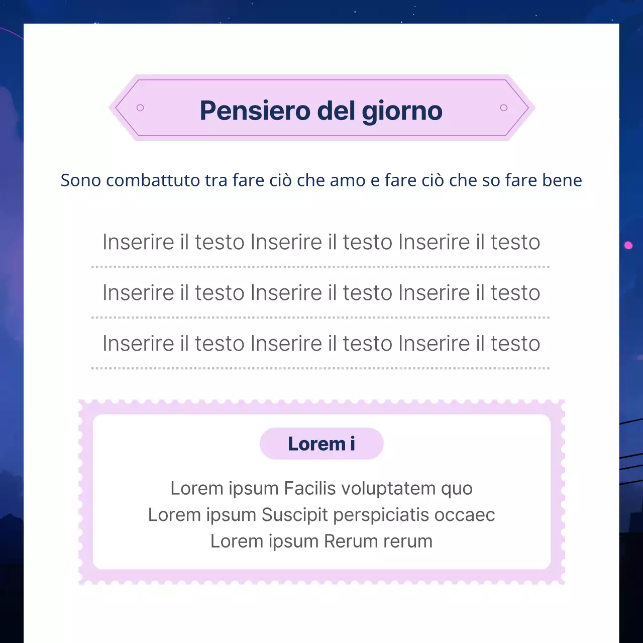 Promuovere la consulenza in blu navy e viola come colori di tendenza.