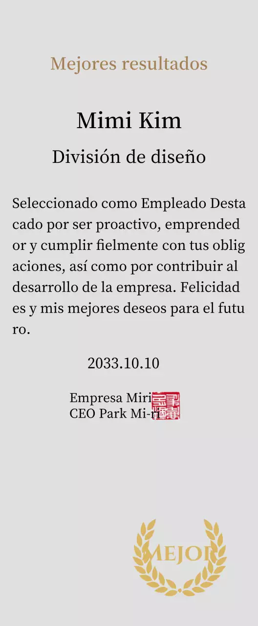 Lujosa placa de agradecimiento con laureles y sello dorados