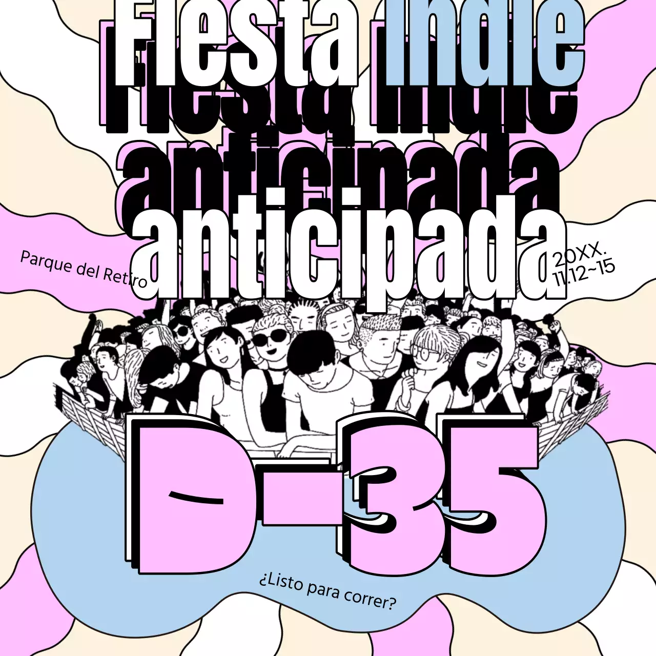 Promoción festivalera kitsch en marfil con detalles rosas