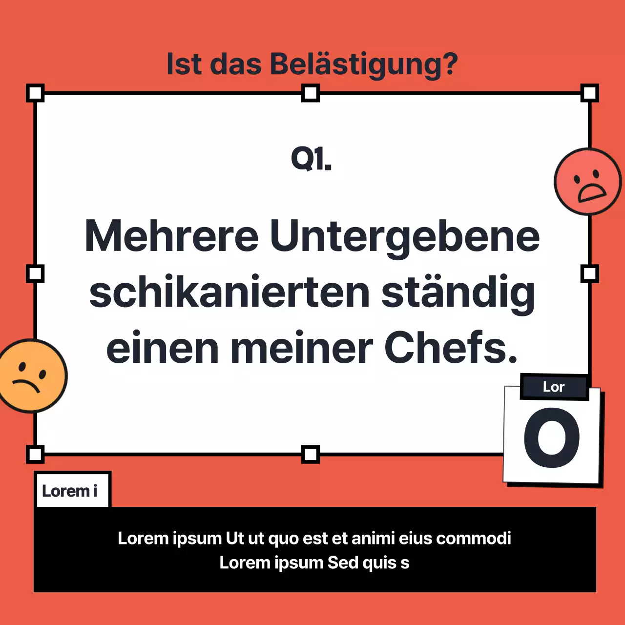 Ein kitschiges rot-gelbes OX-Quiz zur Belästigung am Arbeitsplatz