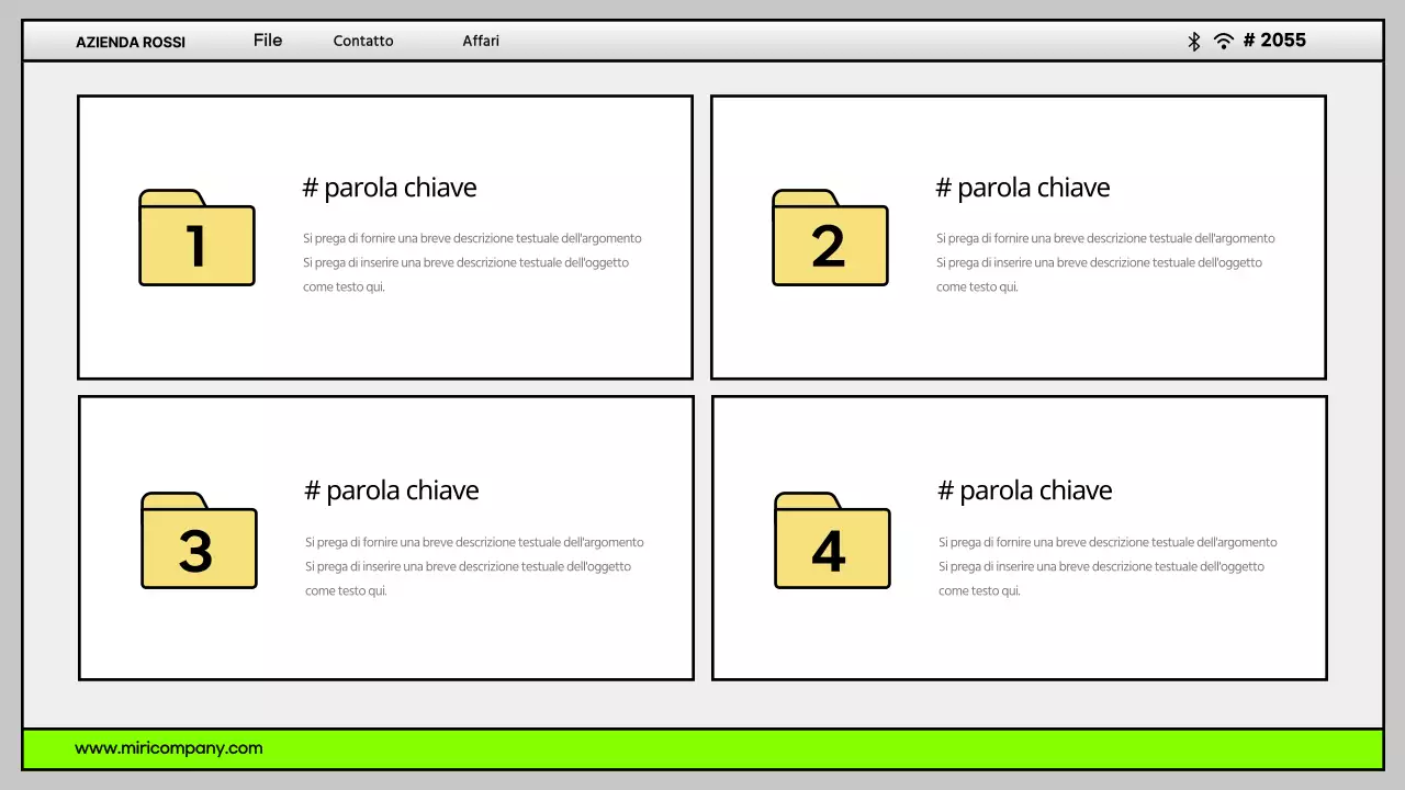 Semplice interfaccia utente del desktop del computer in grigio e chartreuse Profilo aziendale