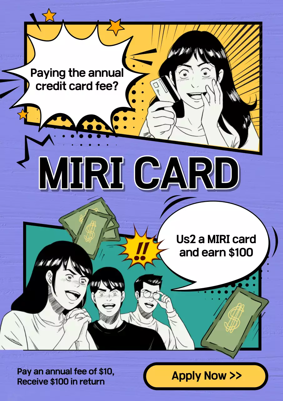 Purple Comic Credit Card Promotion Poster