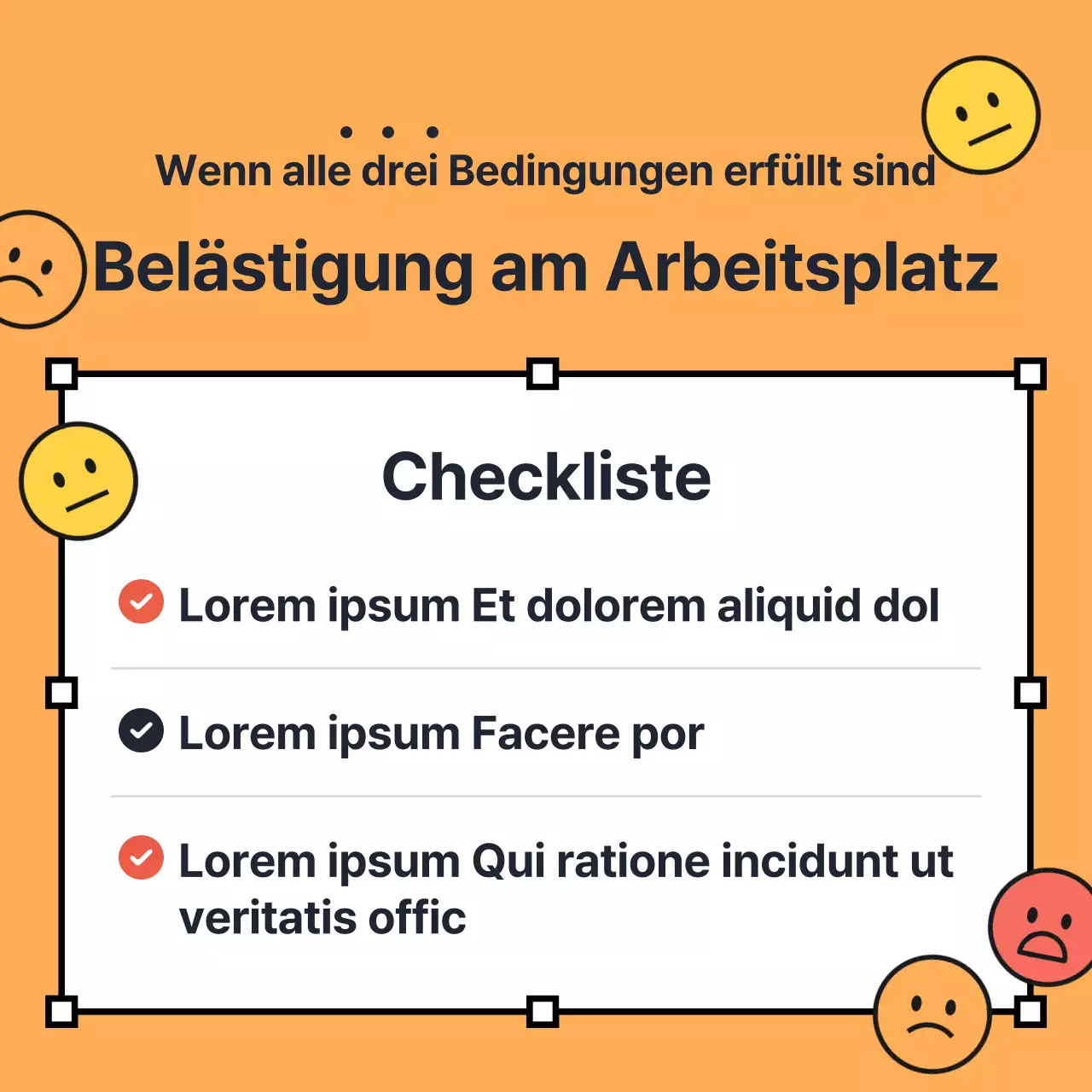 Ein kitschiges rot-gelbes OX-Quiz zur Belästigung am Arbeitsplatz