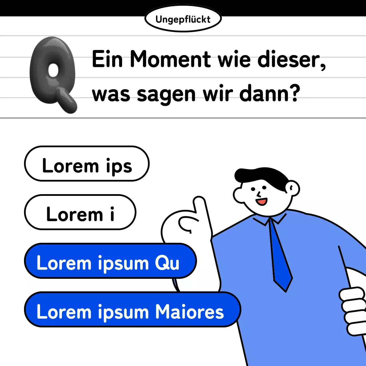Kitschige englische Geschäftspost in blau und schwarz-weiß