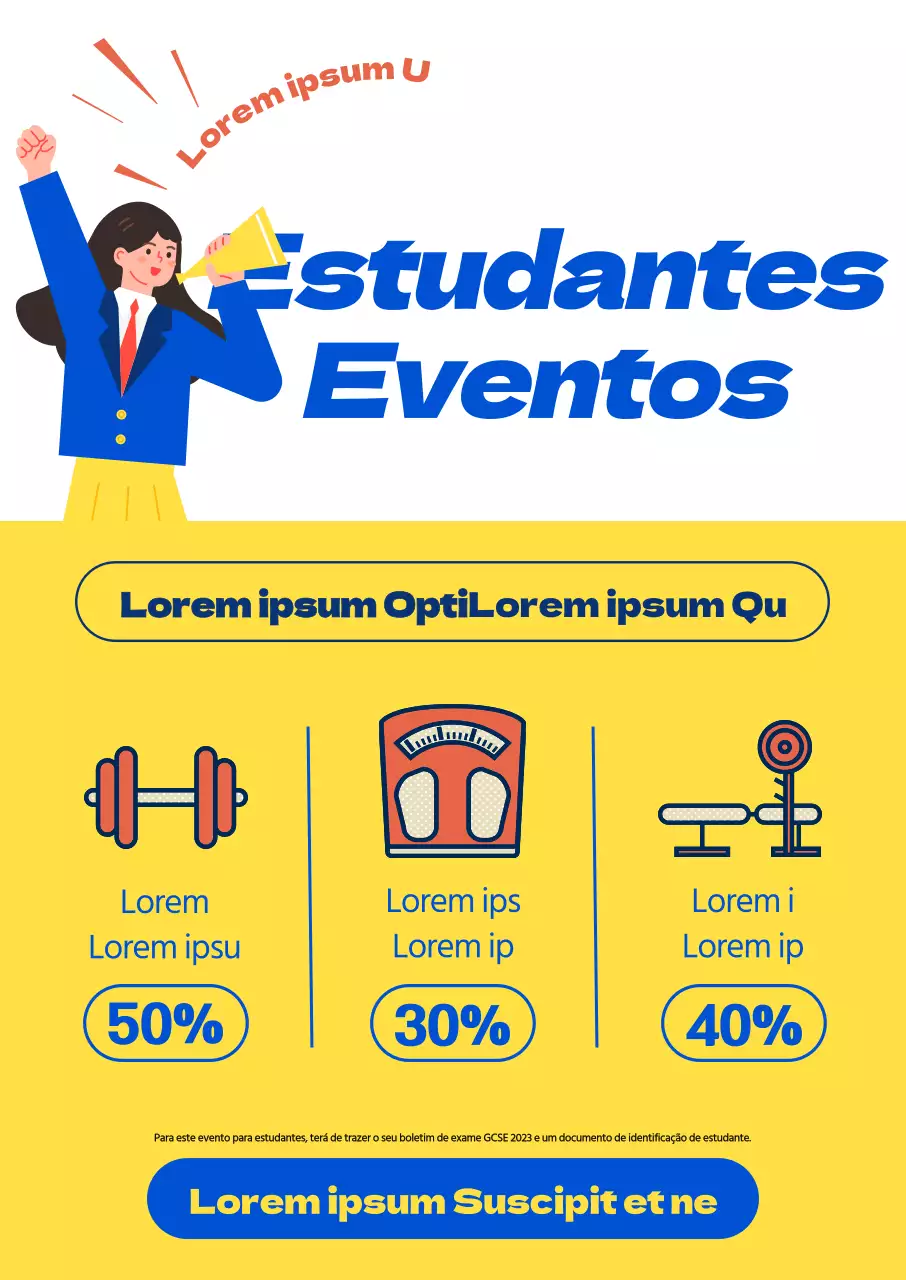 Um desconto de ginásio para quem vai fazer o teste SATs, com ilustrações de estudantes do ensino secundário, um esquema de cores arrojadas e ícones relacionados com o exercício.