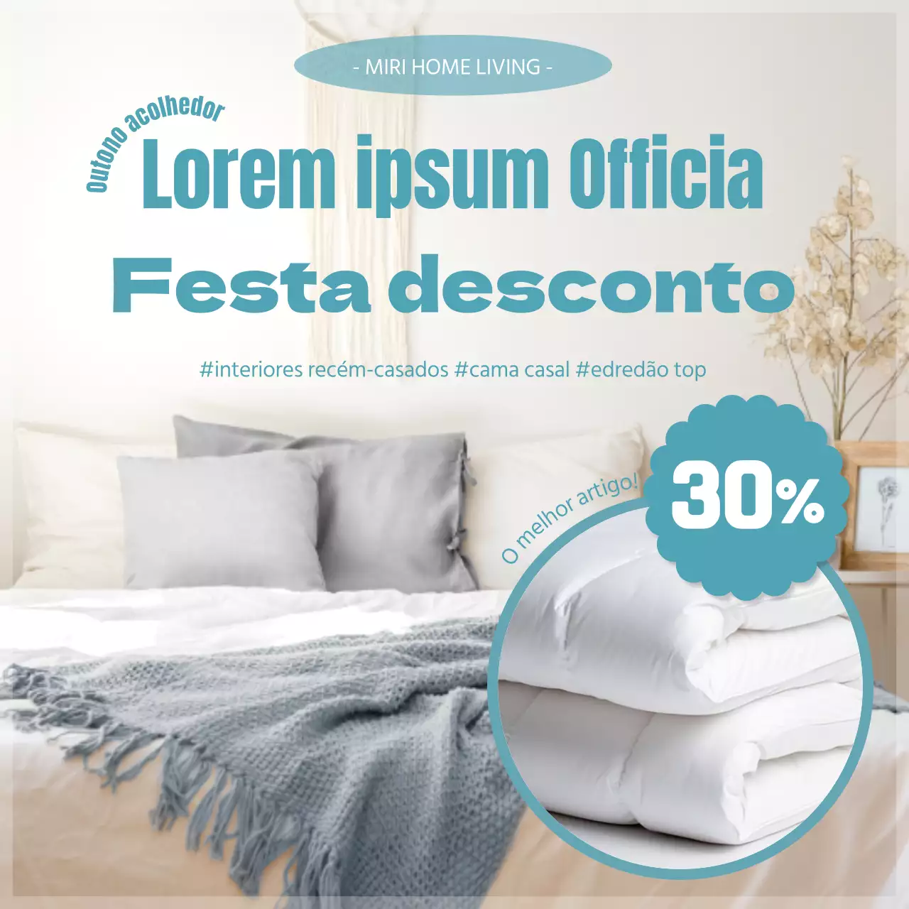 Promover uma roupa de cama moderna em azul claro e bege