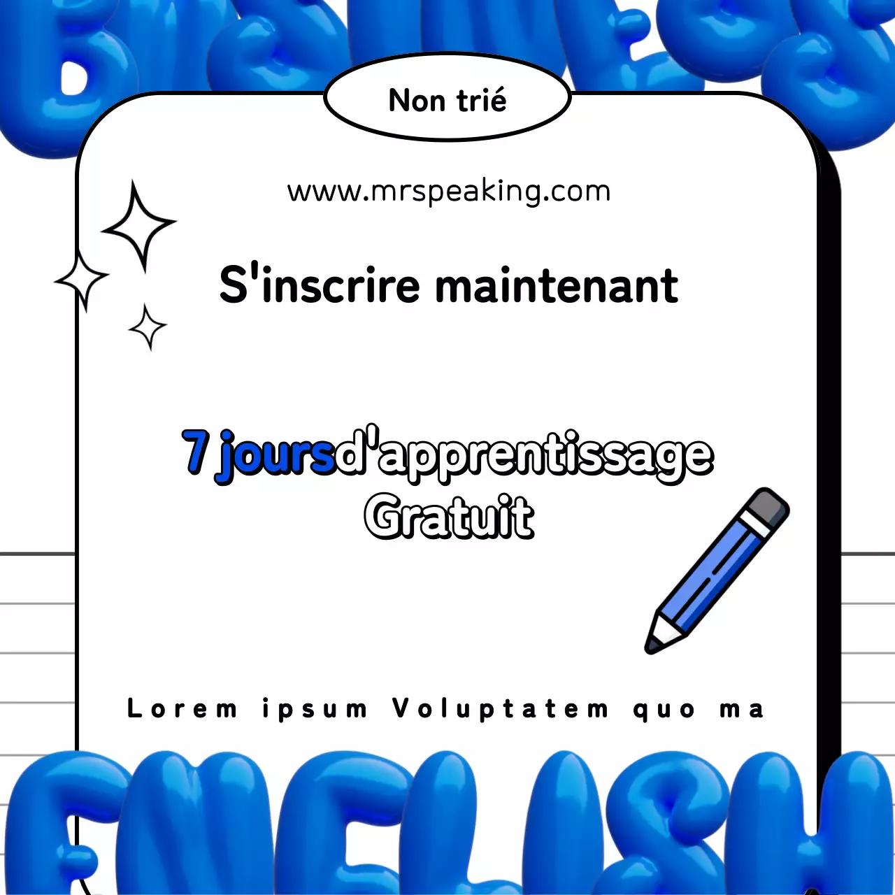 Postes d'anglais commercial kitsch en bleu, noir et blanc