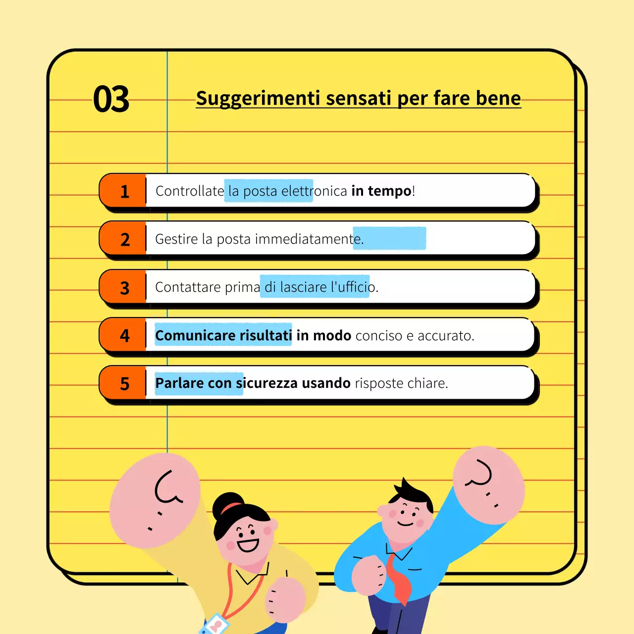 Suggerimenti di base e di tendenza per la vita aziendale dei neoassunti in giallo e azzurro Materiale didattico