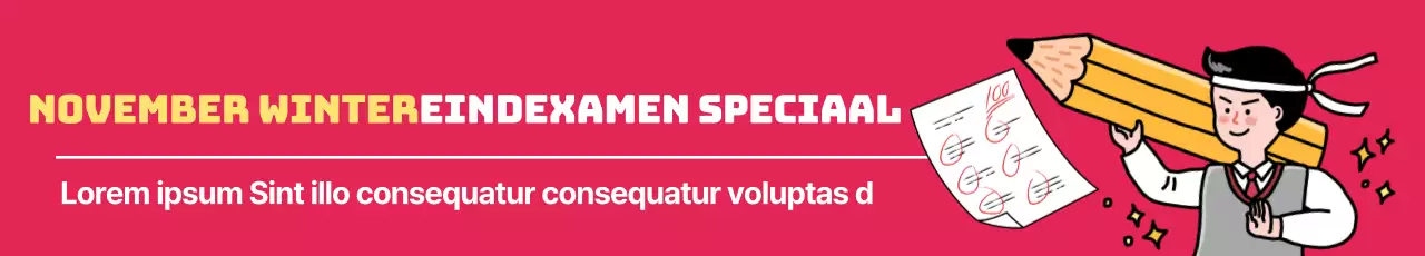 Maak reclame voor eindexamenspecials met illustraties van studenten op een roze achtergrond