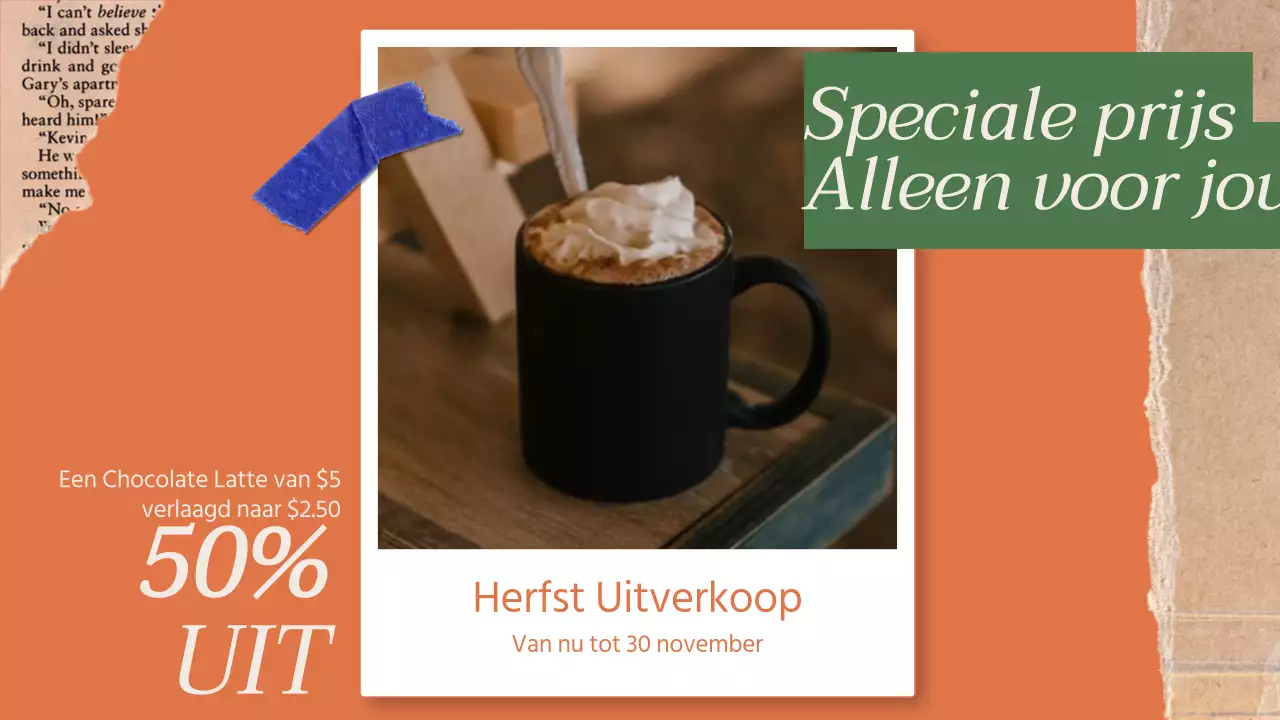 Minimalistische menureclame in de winkel in groen en oranje