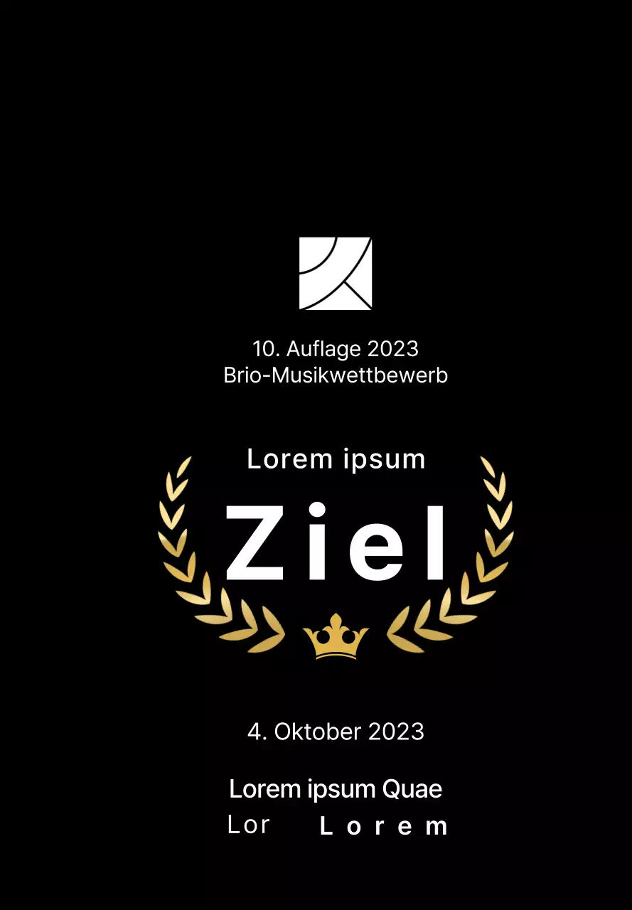 Siegerplakette des Wettbewerbskonzepts mit Lorbeerlinien und Kronenillustration