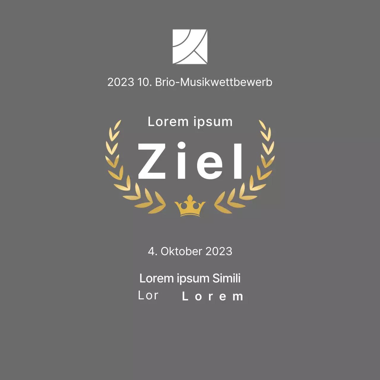 Siegerplakette des Wettbewerbskonzepts mit Lorbeerlinien und Kronenillustration