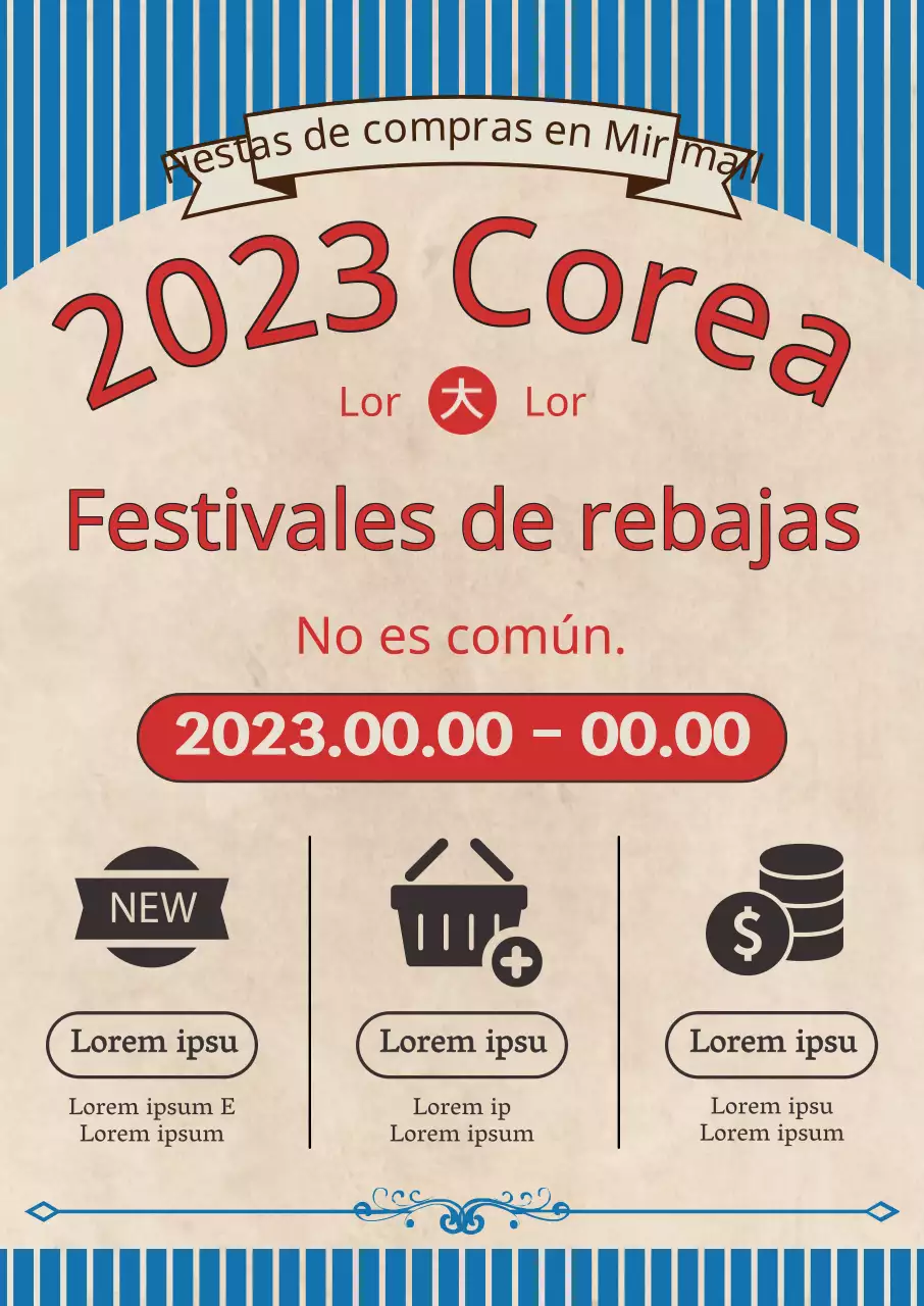 Rebajas en Corea Festa de compras con elementos gráficos retro