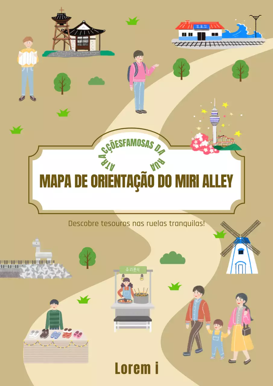 Guia turístico das atracções das ruelas naturais castanhas e verdesGuia de mapas