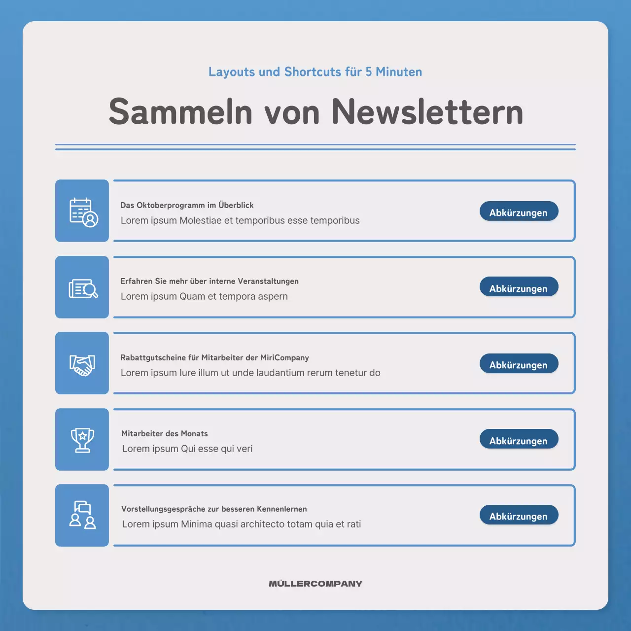 Ein einfacher Brief in blauer und marineblauer Newsletter-Post