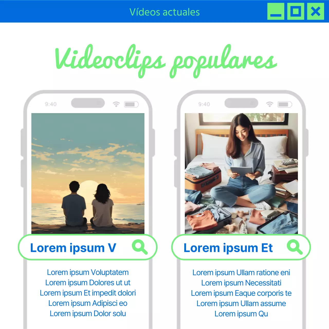 Promocione noticias de marketing de moda en chartreuse y azul