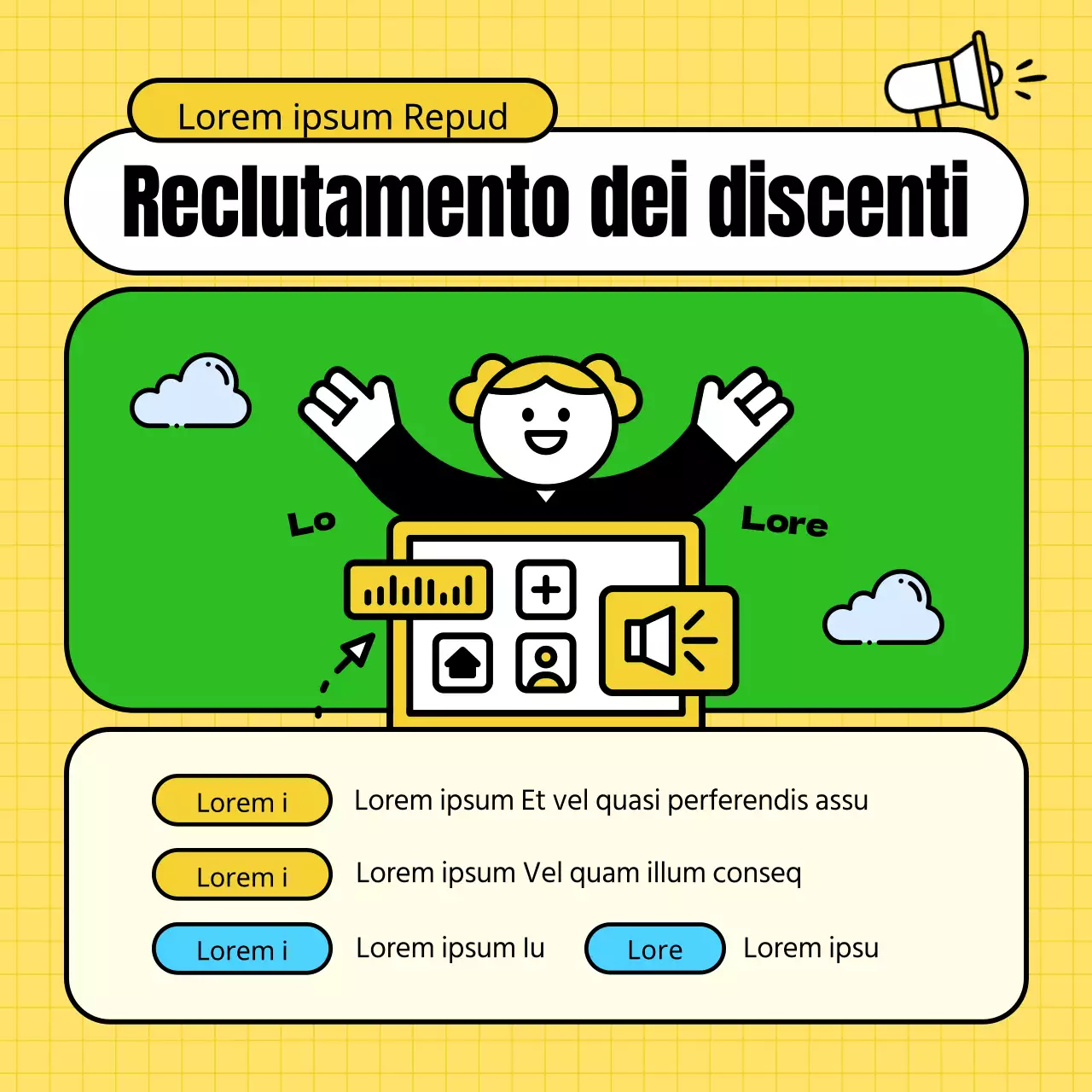 Centro di formazione giallo e verde per promuovere il reclutamento di studenti