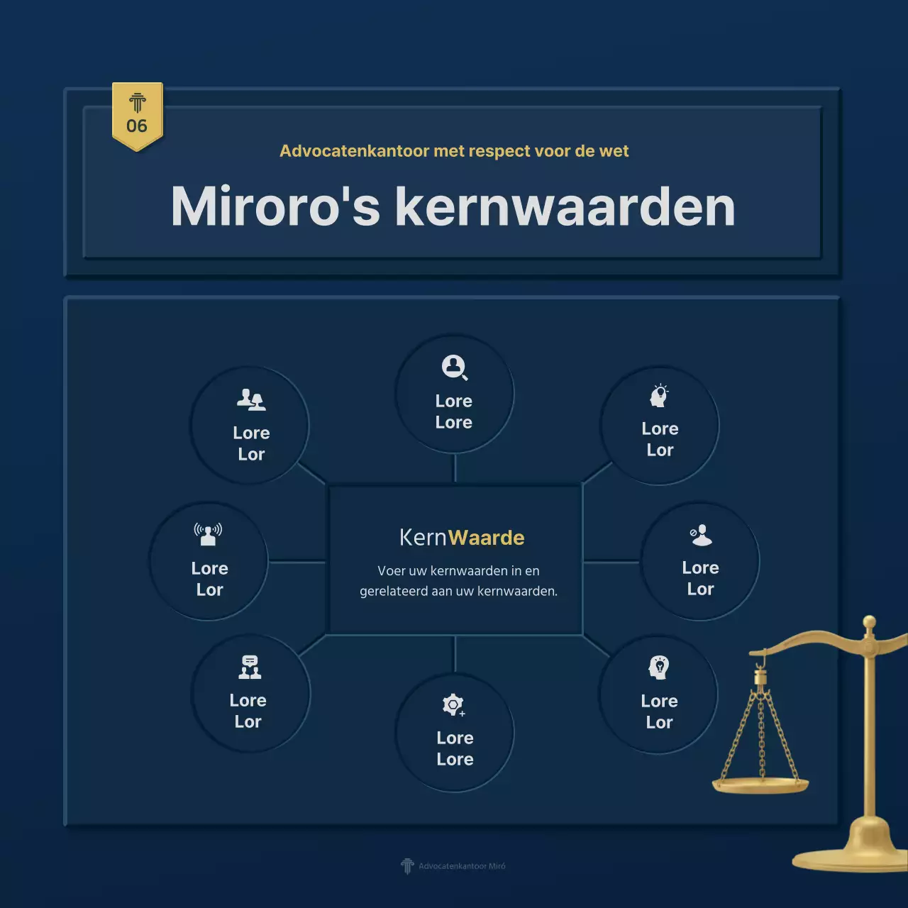 Een eenvoudig blauw en geel bedrijfsprofiel van een advocatenkantoor