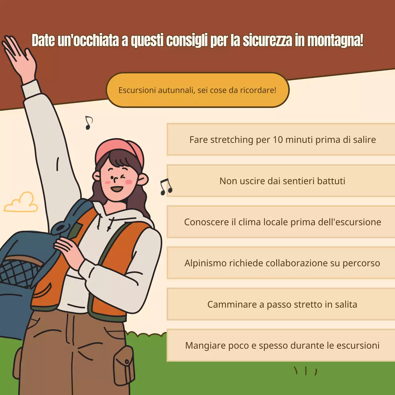 Guida alla sicurezza delle moderne escursioni autunnali in marrone e verde