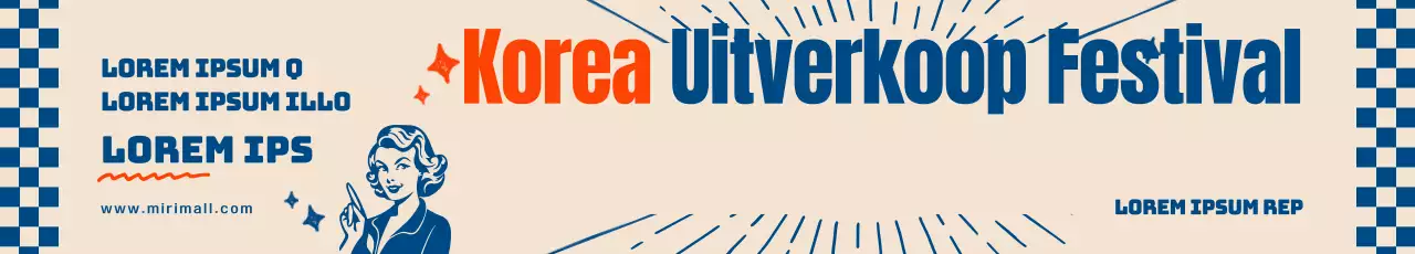Een blik op het retro blauw en rode Korea Sale Festa evenement