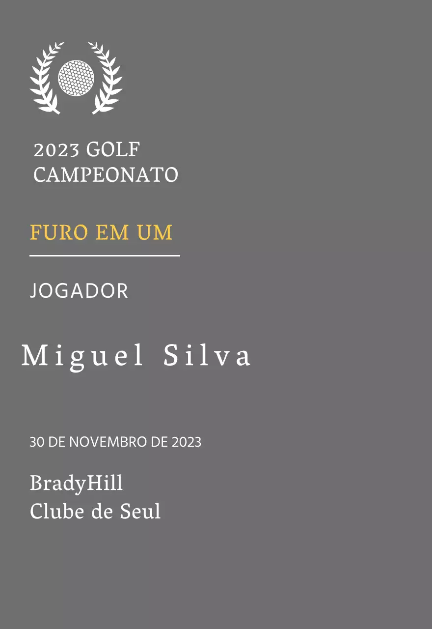 Placa de vencedor de jogador de golfe "hole-in-one" com bola de golfe e ilustração de coroa de louros