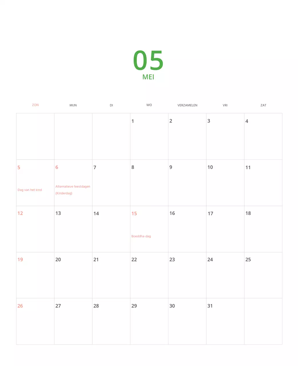 Veelkleurige geïllustreerde kalender