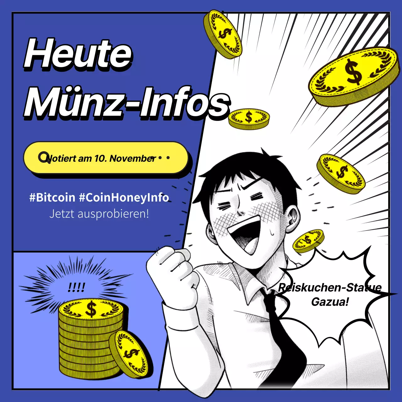 Blaus witzige Münz-Informationsbeiträge