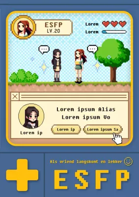 Retro MBTI persoonlijkheidstype introductie in marineblauw en geel Tweet