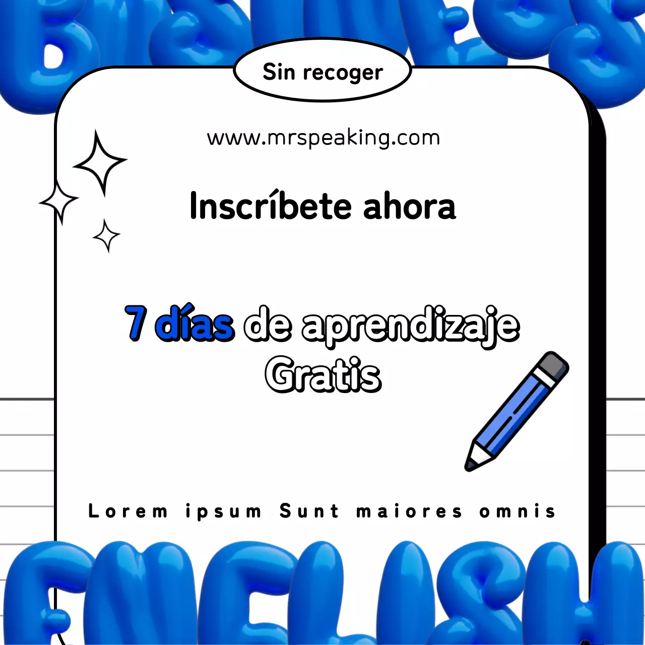 Kitschy business English posts en azul y blanco y negro