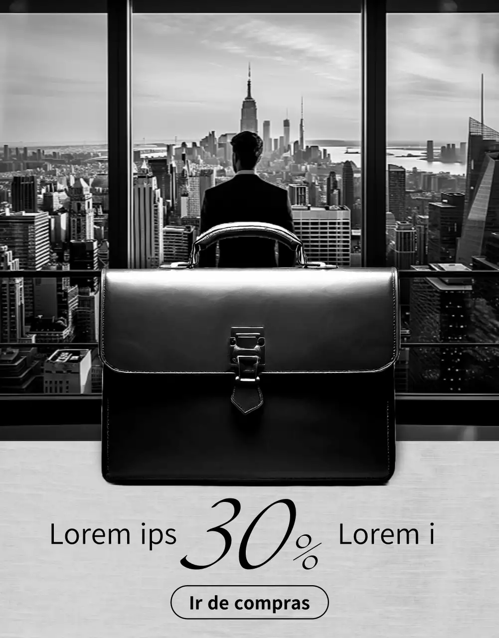 Anuncio de bolso minimalista en blanco y negro