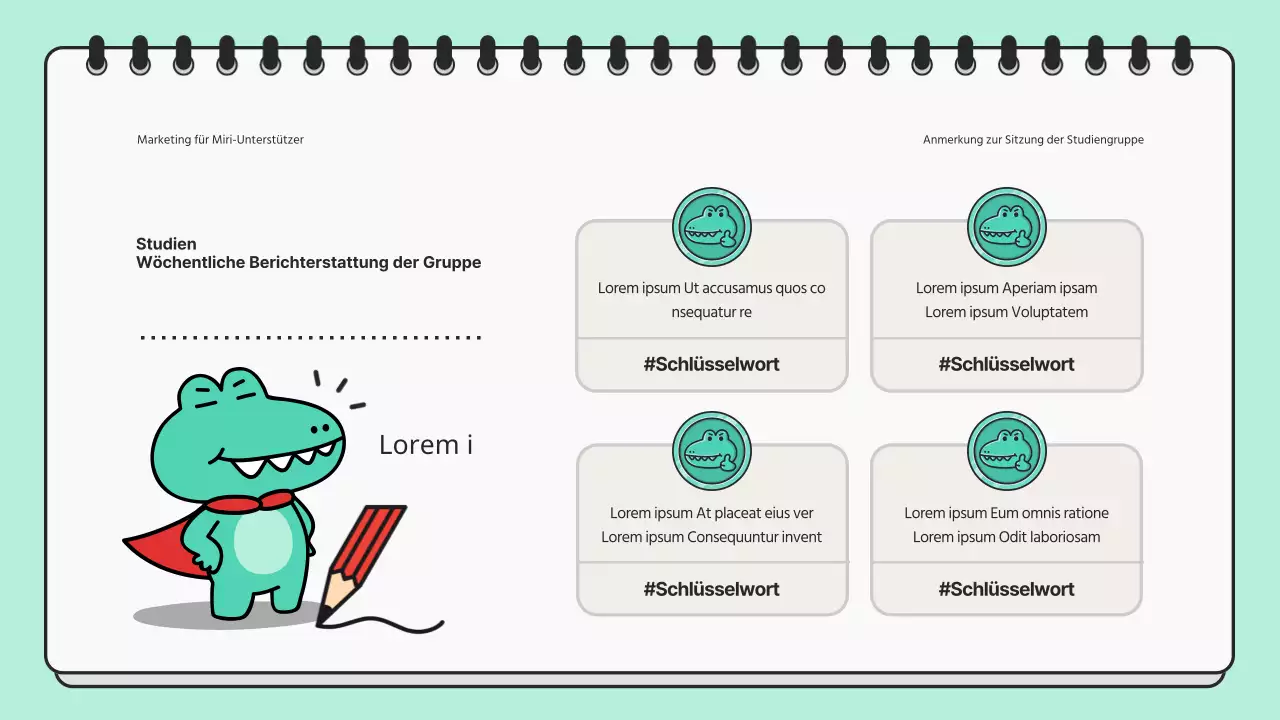 Minimalistische Präsentation eines Studientreffens in Minze und Schwarz