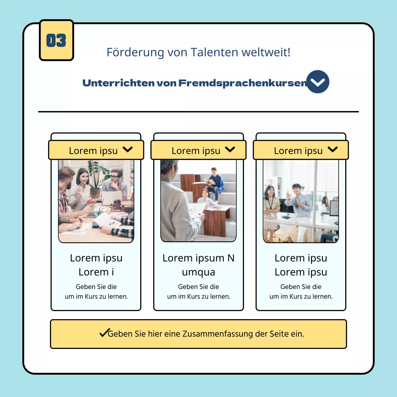Ein Leitfaden für einfache Schulungsprogramme für Unternehmen in Hellblau und Gelb