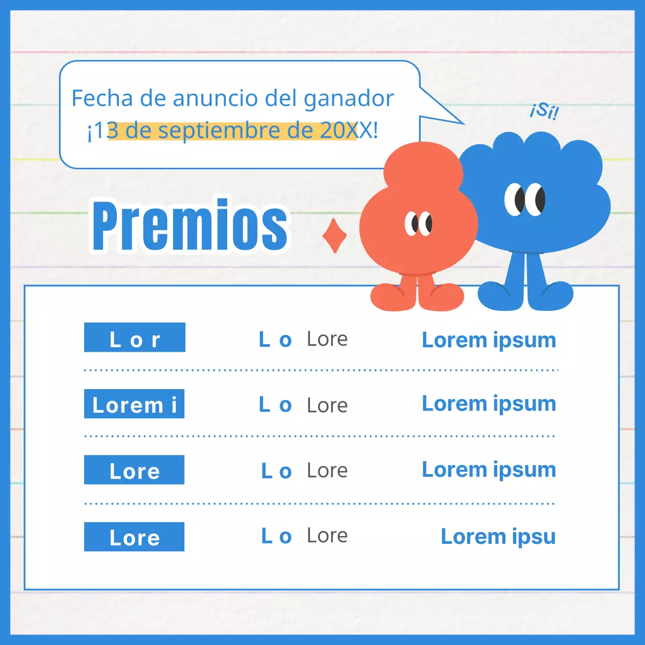 Promover un concurso de carácter minimalista en amarillo y azul