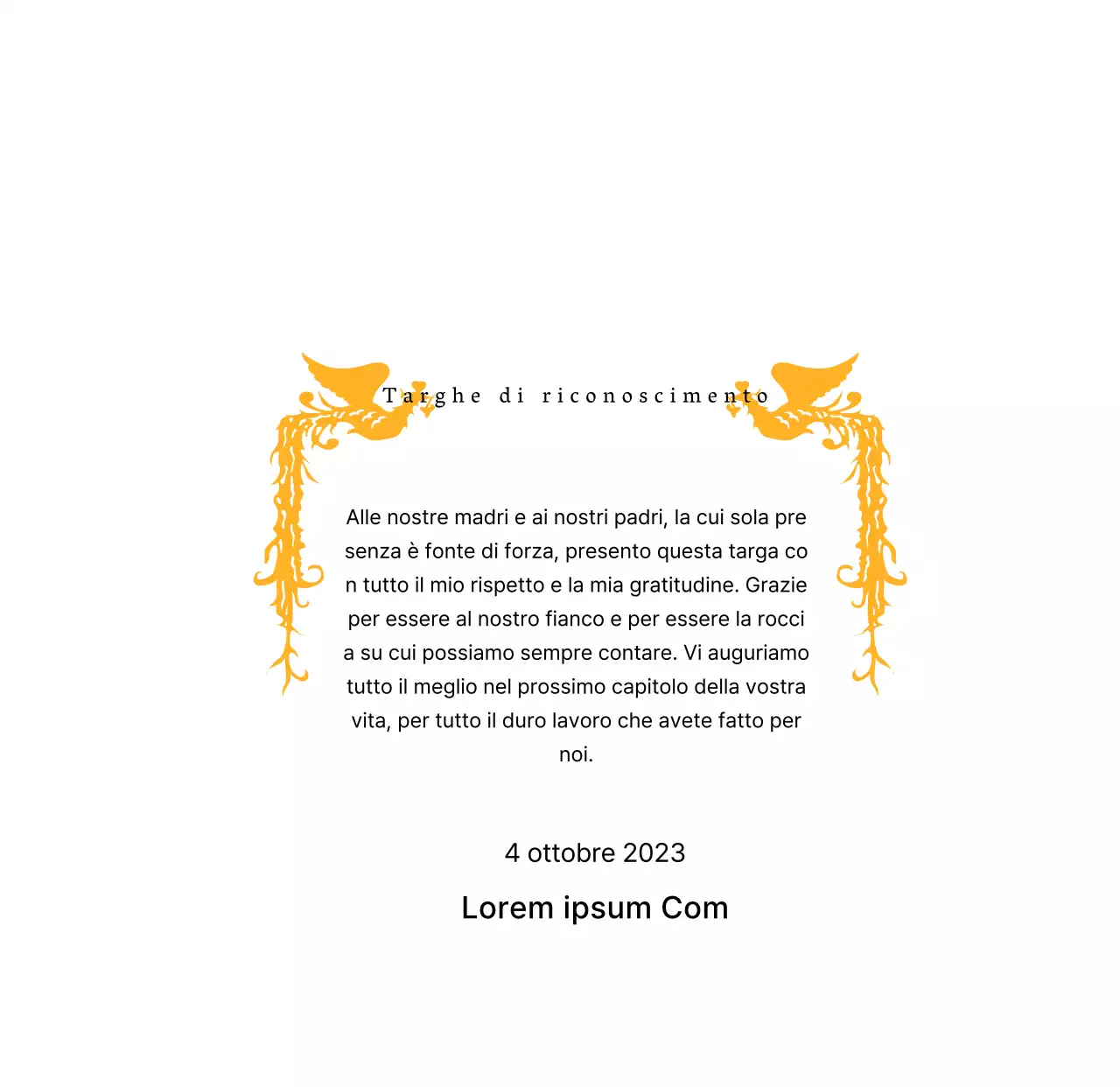 Targa di ringraziamento a tema Festa della Mamma con illustrazione di una fenice