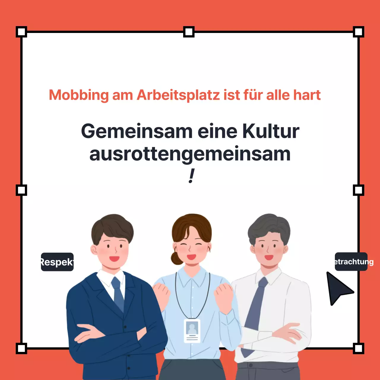 Ein kitschiges rot-gelbes OX-Quiz zur Belästigung am Arbeitsplatz