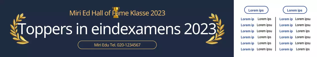 Promoot goede presteerders met trofeeën en lauweren in een contrasterend marineblauw en wit ontwerp.