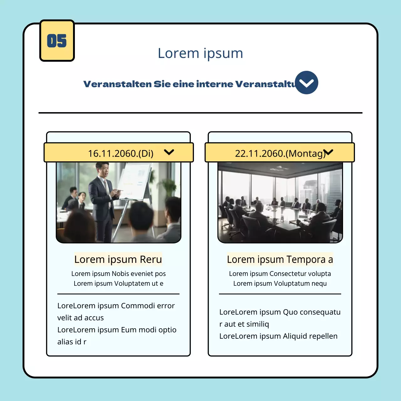 Ein Leitfaden für einfache Schulungsprogramme für Unternehmen in Hellblau und Gelb